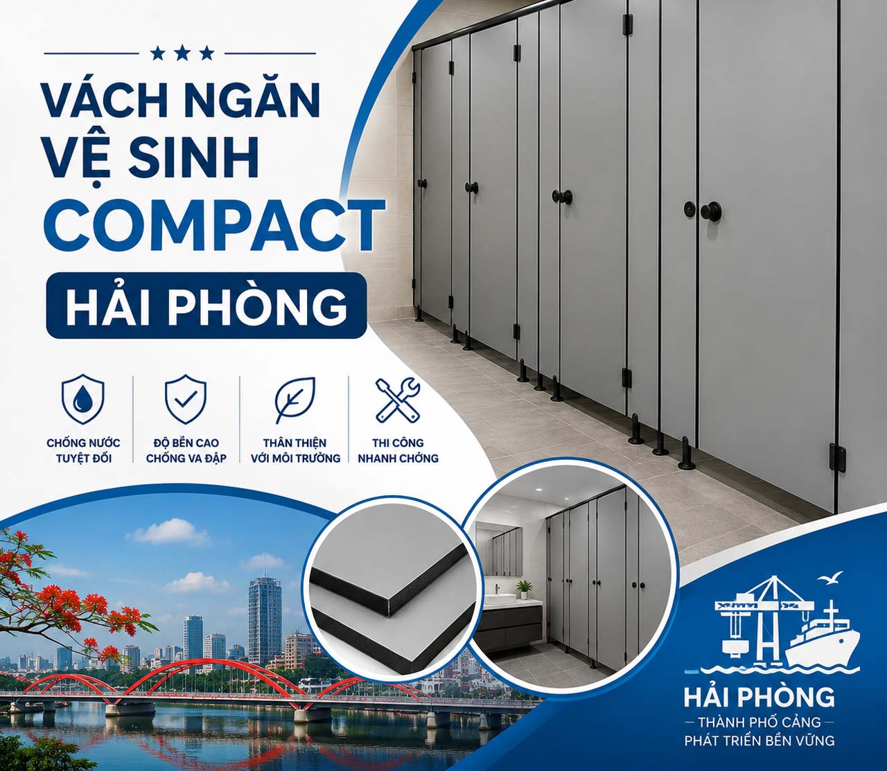 Vách ngăn vệ sinh Hải Phòng| Báo giá mới, thi công trọn gói